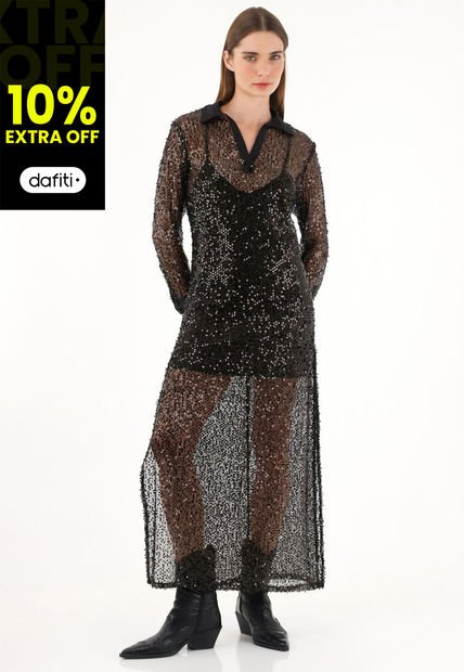 Vestido Con Transparencia Y Brillo Para Mujer