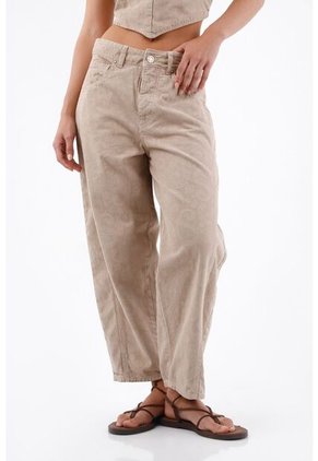 Tennis Pantalón Para Mujer En Algodón Beige Recto Con Estampado Cachemira