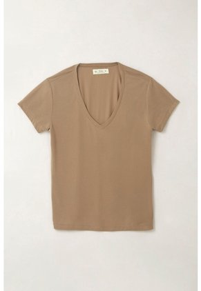 Tennis Camiseta Con Cuello En V Café Con Acabado Liso Para Mujer