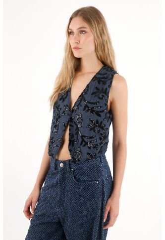 Tennis Chaleco De Diseño Abierto Azul Para Mujer Tennis