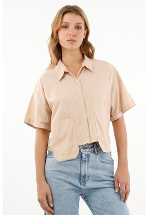 Camisa Café Con Ruedo Al Corte Para Mujer