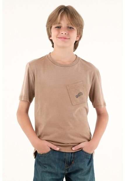 Camiseta Café Con Bolsillo Y Estampado De Moto Para Niño