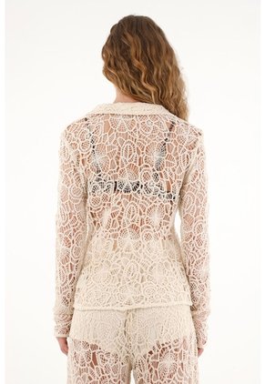 Camisa Manga Larga En Tela Tejida Crudo Para Mujer