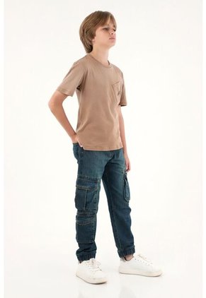 Camiseta Café Con Bolsillo Y Estampado De Moto Para Niño