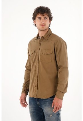 Tennis Camisa En Dril Con Bolsillos Verde Para Hombre