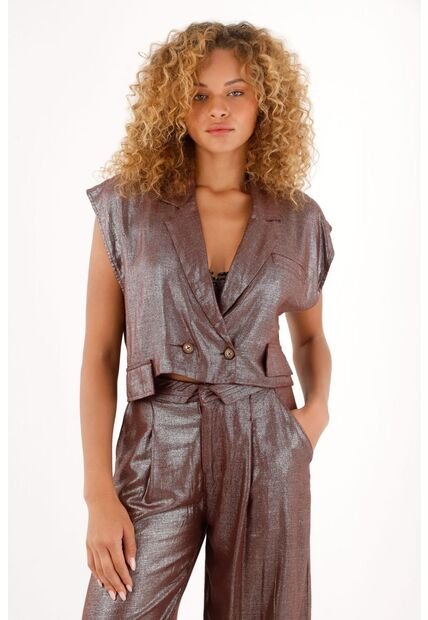 Tennis Chaleco Corto Con Efecto Metalizado Para Mujer