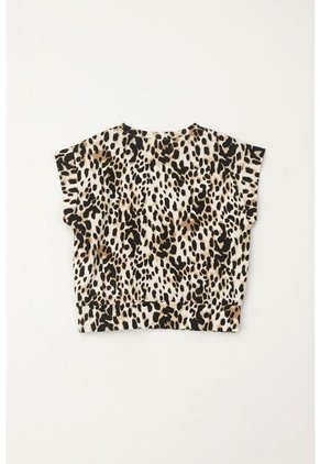 Camiseta Manga Sisa De Animal Print Para Niña