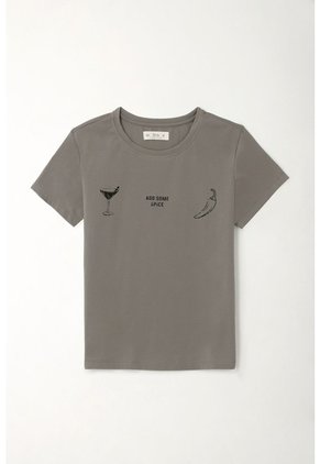 Tennis Camiseta Básica Estampada Gris De Ajuste Relajado Para Mujer
