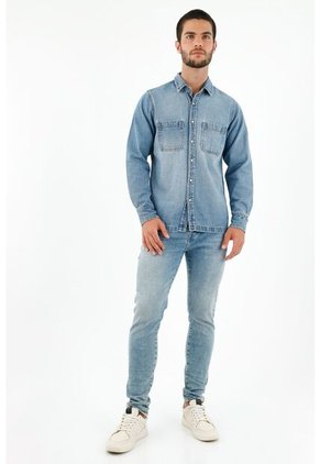 Camisa Azul En Denim Liviano Para Hombre