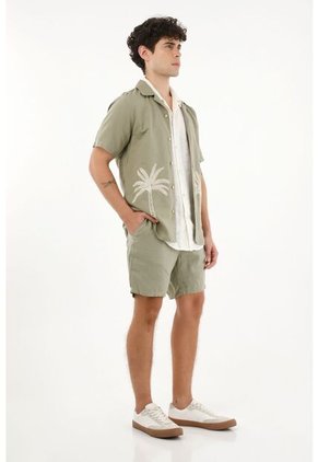 Tennis Camisa Tipo Bowling Con Diseño De Palmeras Para Hombre