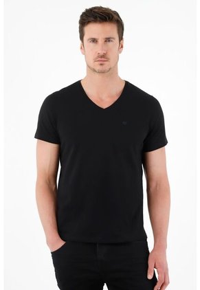 Tennis Camiseta Negra Cuello En V Para Hombre