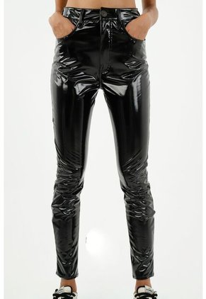 Pantalón Negro Con Efecto Brillante Para Mujer