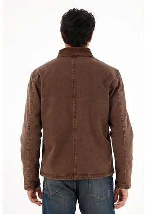 Abrigo Con Cuello En Corduroy Café Para Hombre