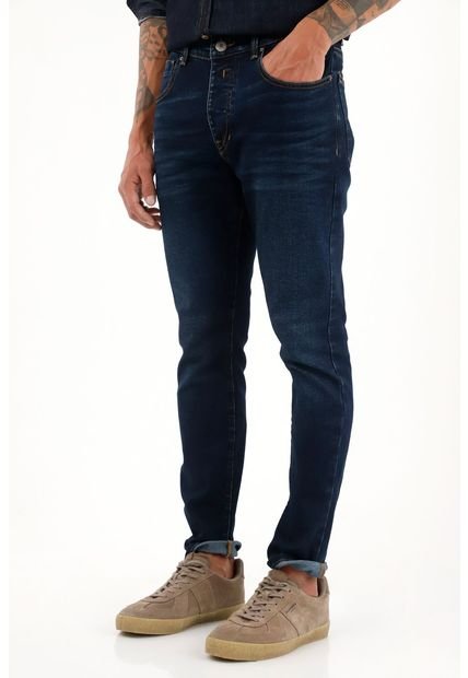 Jean Super Skinny Azul Oscuro Tiro Medio Para Hombre