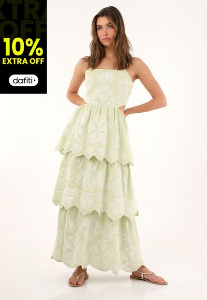 Vestido Largo Con Boleros Verde Para Mujer