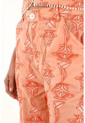 Tennis Pantalón Recto Naranja Con Bordado Para Mujer