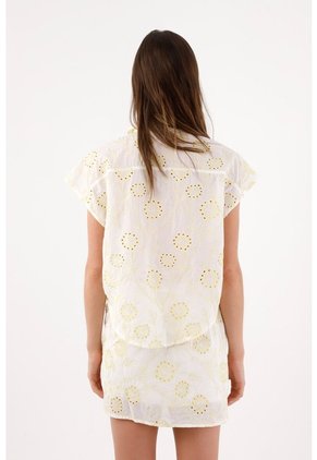 Tennis Camisa Sin Mangas Relajadas Con Bordado Floral Blanco Para Mujer
