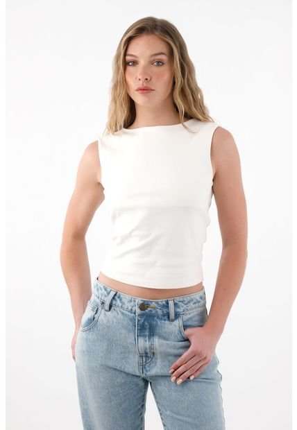 Camiseta En Rib Manga Sisa Crudo Para Mujer