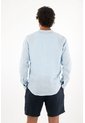 Tennis Camisa En 100% Lino Azul Con Detalle Fruncido Para Hombre de Tennis