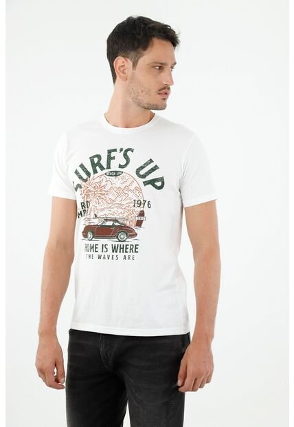 Camiseta Blanca Con Estampado Frontal Para Hombre