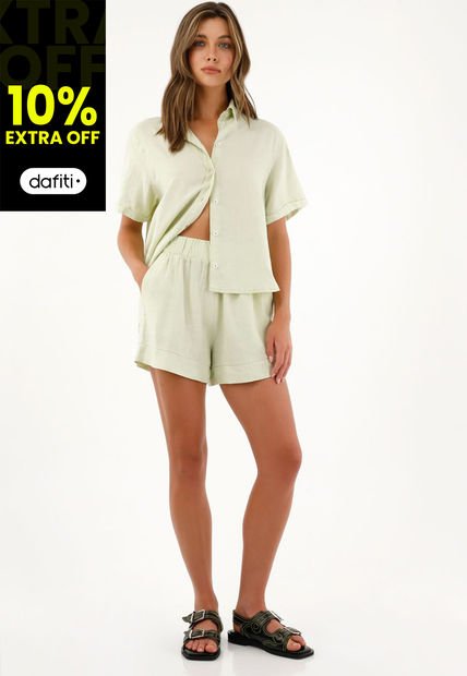 Bermuda Tiro Alto En Lino Para Mujer