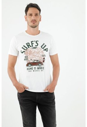 Camiseta Blanca Con Estampado Frontal Para Hombre