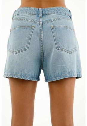 Short Azul De Tiro Alto Para Mujer