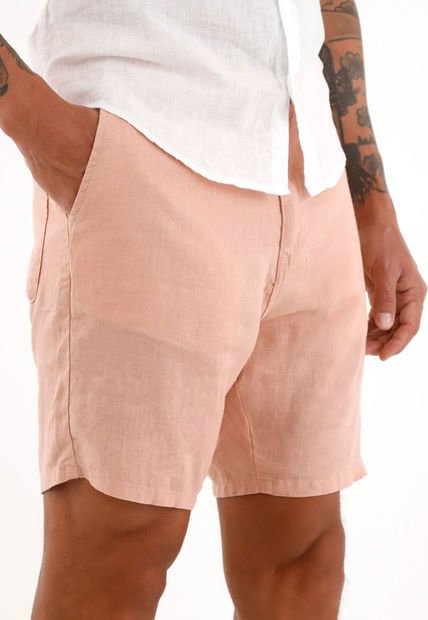Bermuda Chino Rosada En 100% Lino Para Hombre