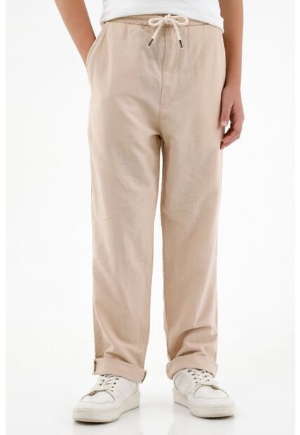 Pantalón Recto Con Pretina Elástica Café Para Niño