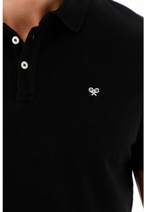 Tennis Polo Negra Cuello Tejido Para Hombre