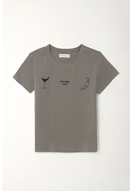 Tennis Camiseta Básica Estampada Gris Para Mujer