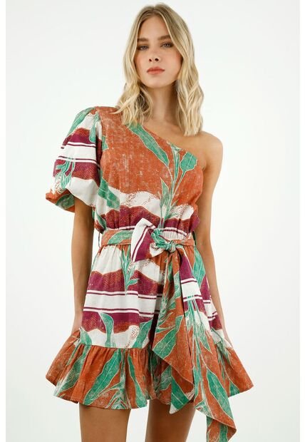 Vestido Estampado De Un Solo Hombro Para Mujer