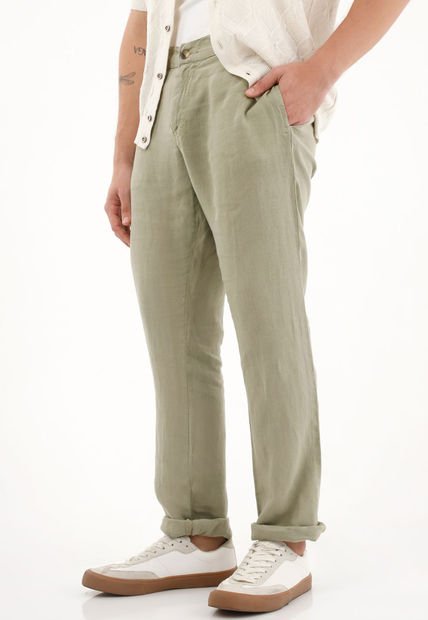Pantalón Chino En 100% Lino Verde Para Hombre