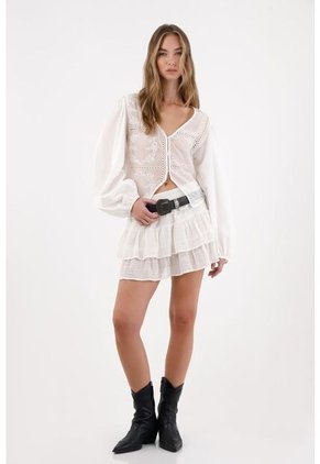 Tennis Camisa Con Transparencia Y Bordado Crudo Para Mujer