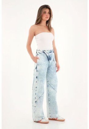 Tennis Jean Wide Leg Azul Tiro Alto Para Mujer