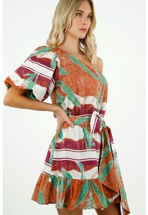 Vestido Estampado De Un Solo Hombro Para Mujer