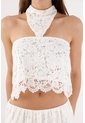 Tennis Top Crop Holgado Con Cuello Halter Cruzado En Encaje Blanco Para Mujer de Tennis