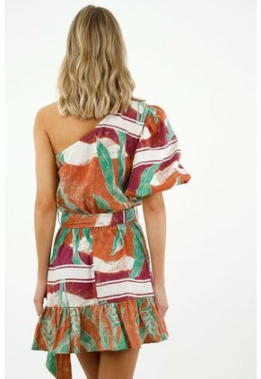 Vestido Estampado De Un Solo Hombro Para Mujer