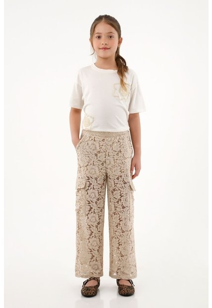 Pantalón Con Detalles De Encaje Café Para Niña