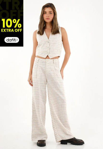 Pantalón Wide Leg Tiro Alto En Lino 100% Para Mujer