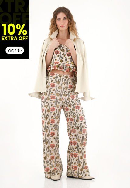Pantalón Recto Con Estampado En Relieve Para Mujer