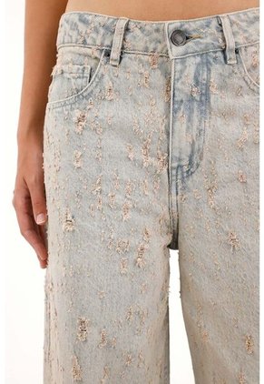Tennis Jean Wide Leg De Tiro Alto Con Desgastes Y Textura Para Mujer