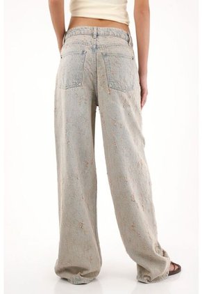 Tennis Jean Wide Leg De Tiro Alto Con Desgastes Y Textura Para Mujer