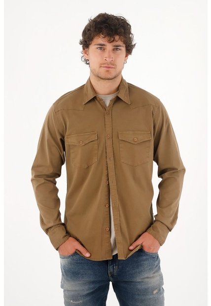 Tennis Camisa En Dril Con Bolsillos Verde Para Hombre