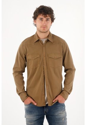 Tennis Camisa En Dril Con Bolsillos Verde Para Hombre
