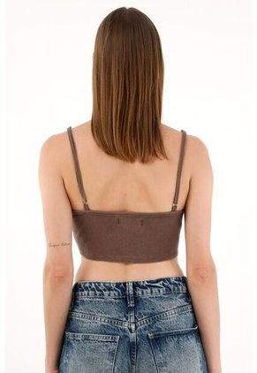 Tennis Camiseta Café En Rib Tipo Crop Para Mujer