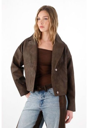 Tennis Chaqueta Con Efecto Cuero Café Para Mujer