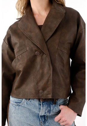 Tennis Chaqueta Con Efecto Cuero Café Para Mujer