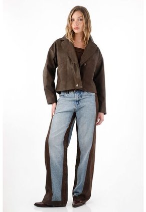 Tennis Chaqueta Con Efecto Cuero Café Para Mujer