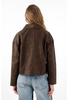 Tennis Chaqueta Con Efecto Cuero Café Para Mujer